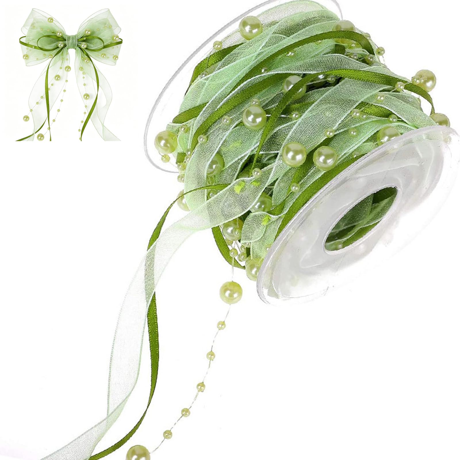 Cinta de organza con perlas de 10 metros para costura y decoración
