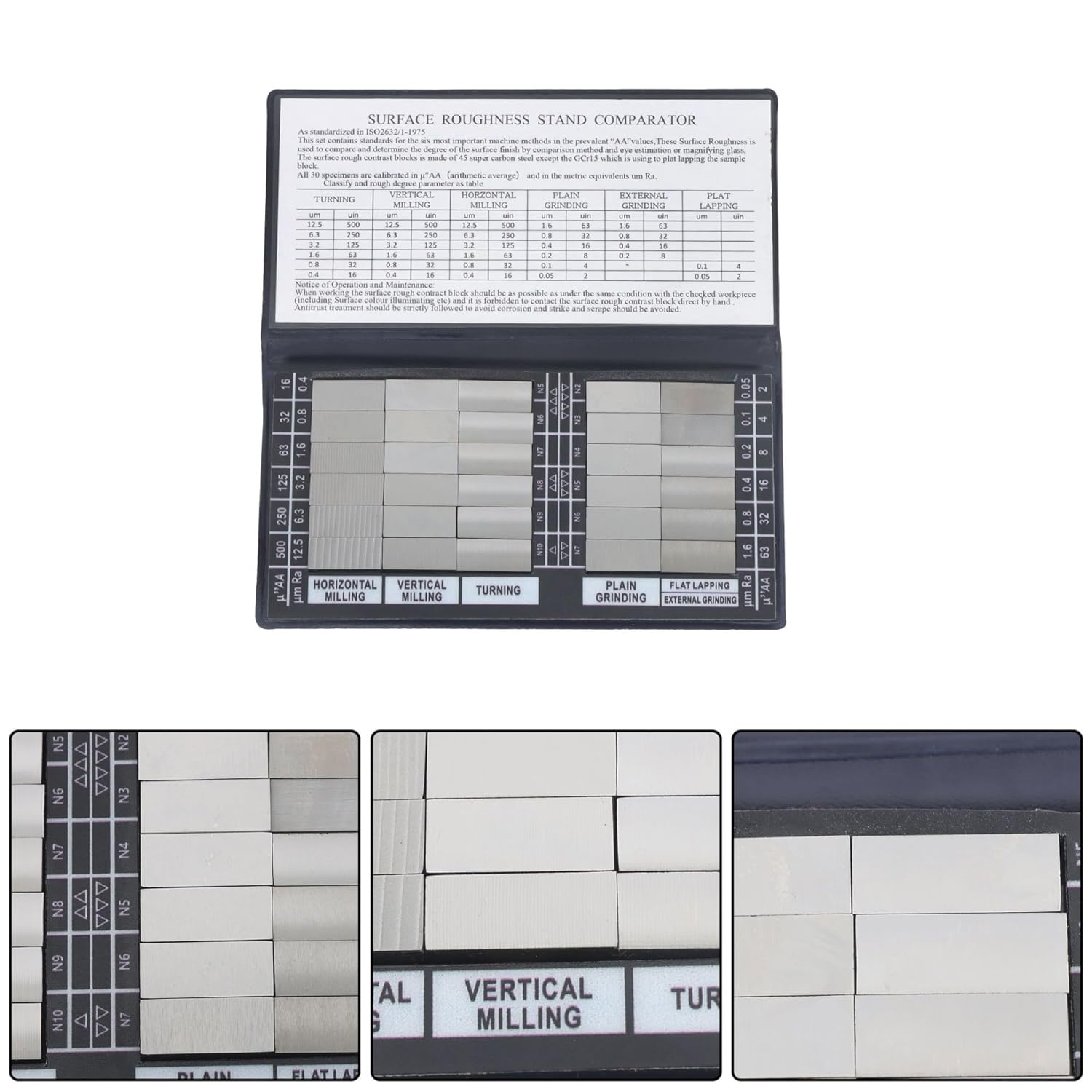 kimllier Surface Roughness Comparator Composite Pocket Set Gauge, 30 Specimens Ra0.05-12.5mm for Lathe Machinery Manufacturing Teaching