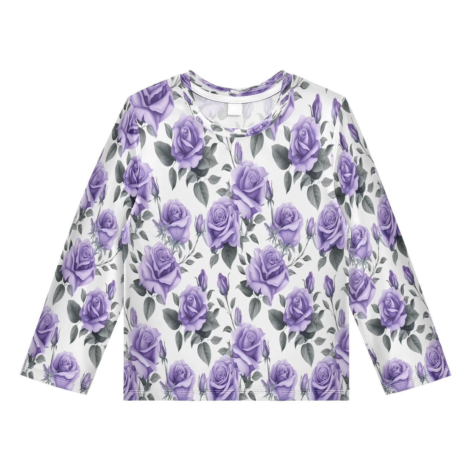 Boys Rash Guard Swim Shirt Long Sleeve UPF+ 50 Sun Shirts Quick Dry Shirt Purple Rose for Toddler Kids