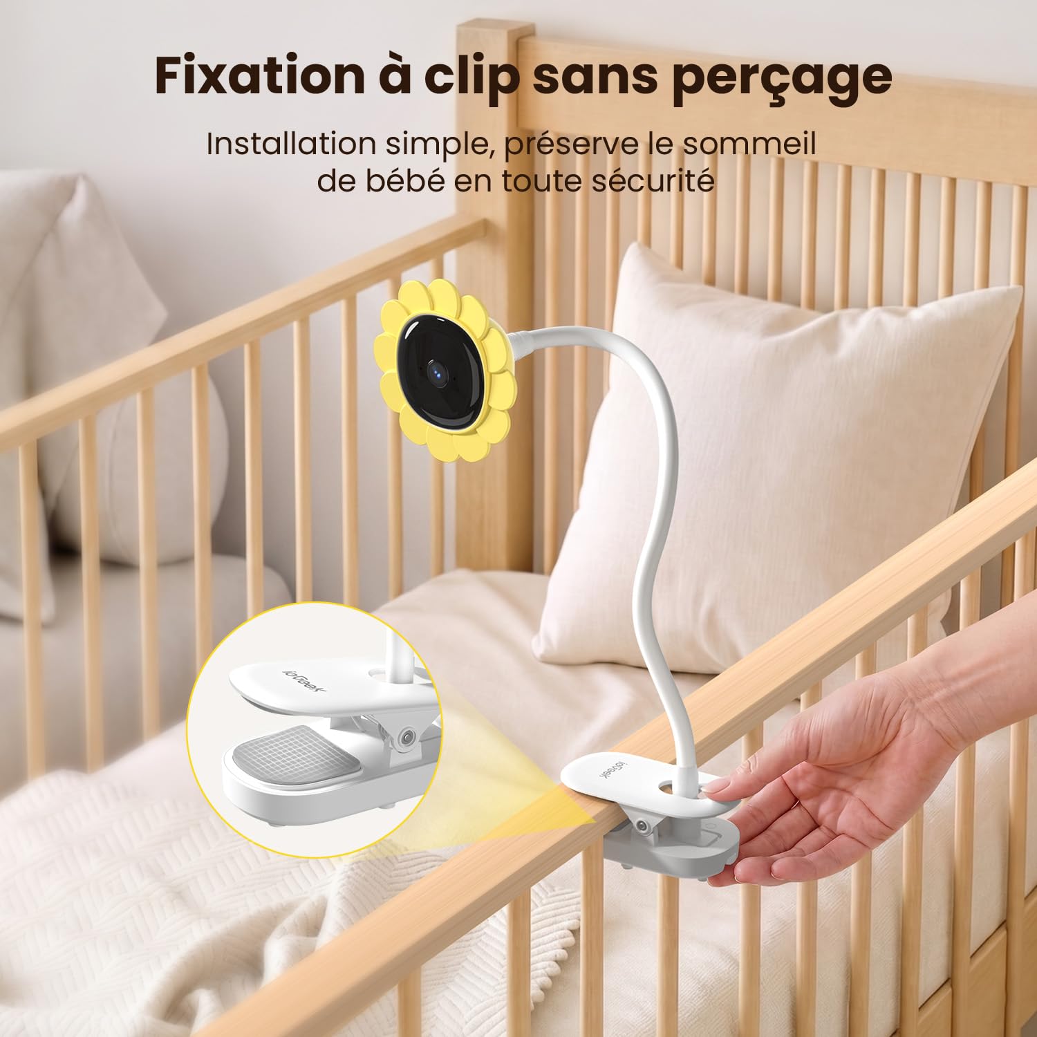 ieGeek 1080P/ 5" Babyphone Caméra avec Support, Camera Bebe Surveillance connecté Smartphone, Alertes Intelligentes/Vision Nocturne/Capteur Température et Humidité