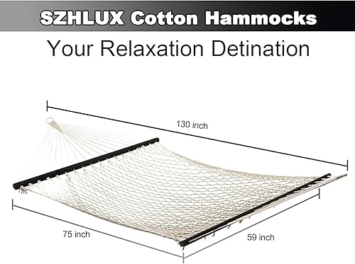 Miniatura 3 de SZHLUX Hamacas de doble cuerda, hamaca tradicional de algodón tejida a mano con almohada desmontable y funda de transporte para exteriores, interior