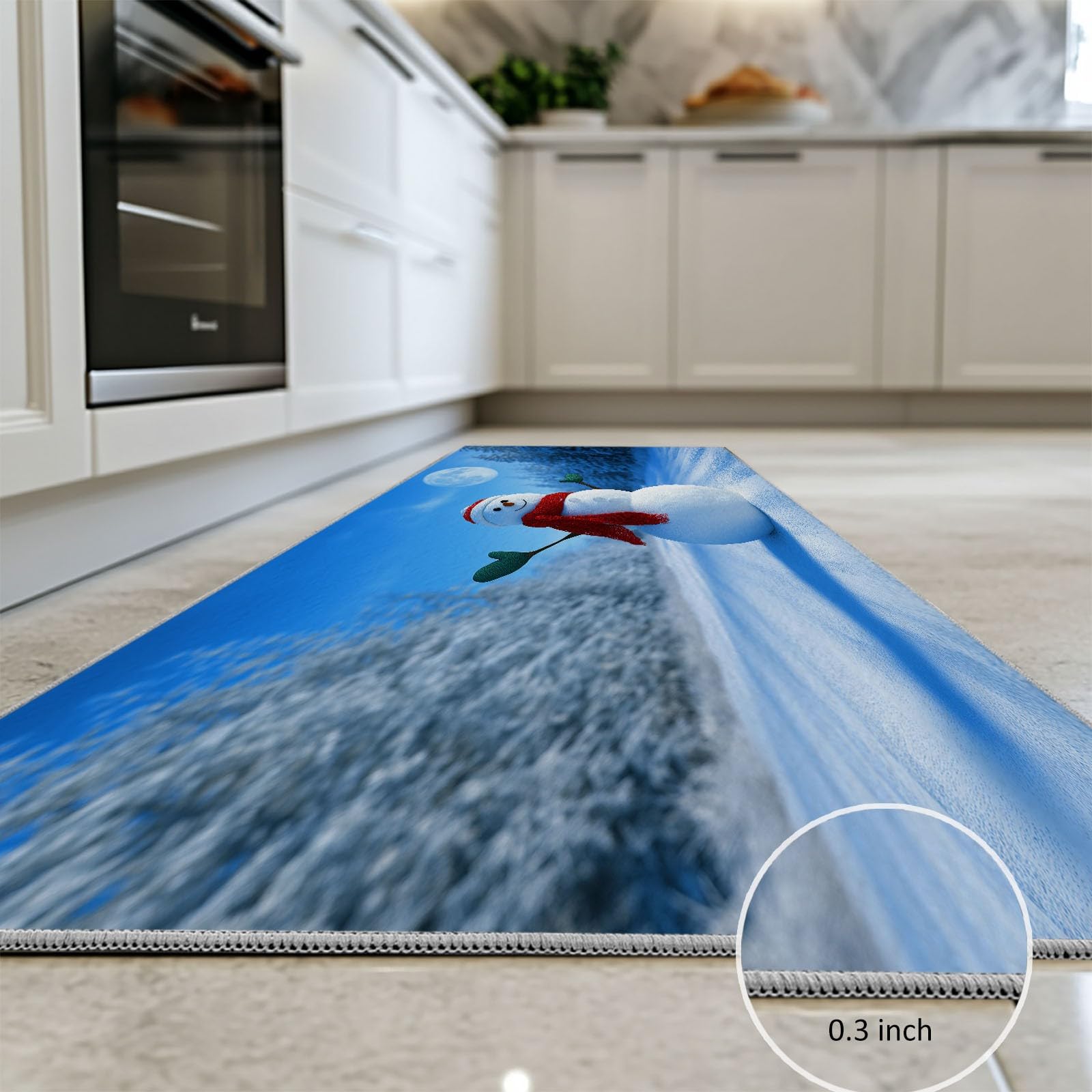 Generisch 3D Fotografie Küchen Läufer Teppich 60 x 120 cm für Flur, Weihnachten Wald Schneemann Läuferteppiche Waschbare Kitchen Runner Teppicheläufer für Entryway Wäsche Daneben