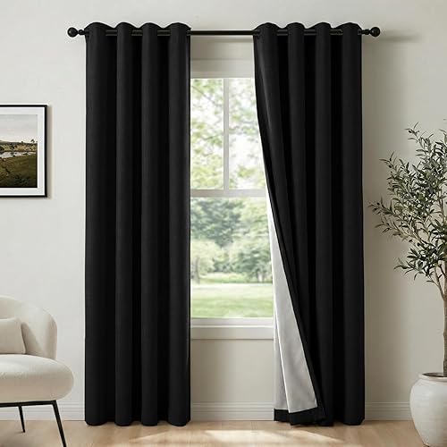 Miniatura 10 de 100% Blackout Shield Cortinas opacas de lino para dormitorio, cortinas de lino natural con ojales para sala de estar, cortinas de oscurecimiento con