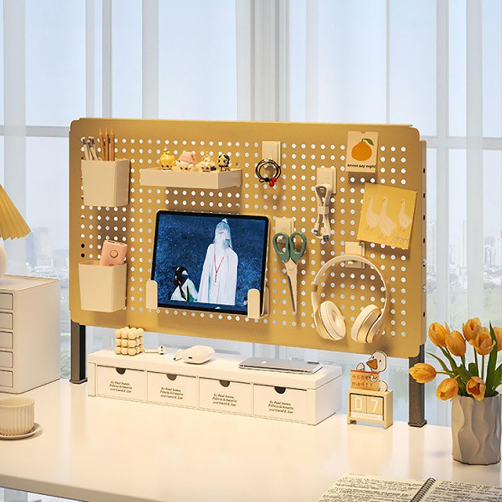 Estensore da scrivania con morsetto, pannello per la privacy, lavagna magnetica in metallo, organizer da scrivania con accessori
