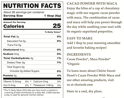Miniatura 2 de Cherie Sweet Heart - Cacao orgánico en polvo con bolsa de maca, sin OMG y vegano (8 onzas (paquete de 1))