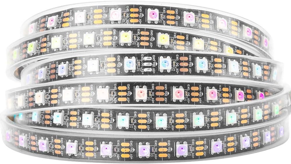 BTF-LIGHTING WS2812B 16.4ft 5m 60LEDs/Pixels/m Individually Addressable 5050SMD LED Strip Black PCB Full Color Flexible LED Pixel Strip Dream Color IP67 Waterproof DC5V for Indoor Lighting