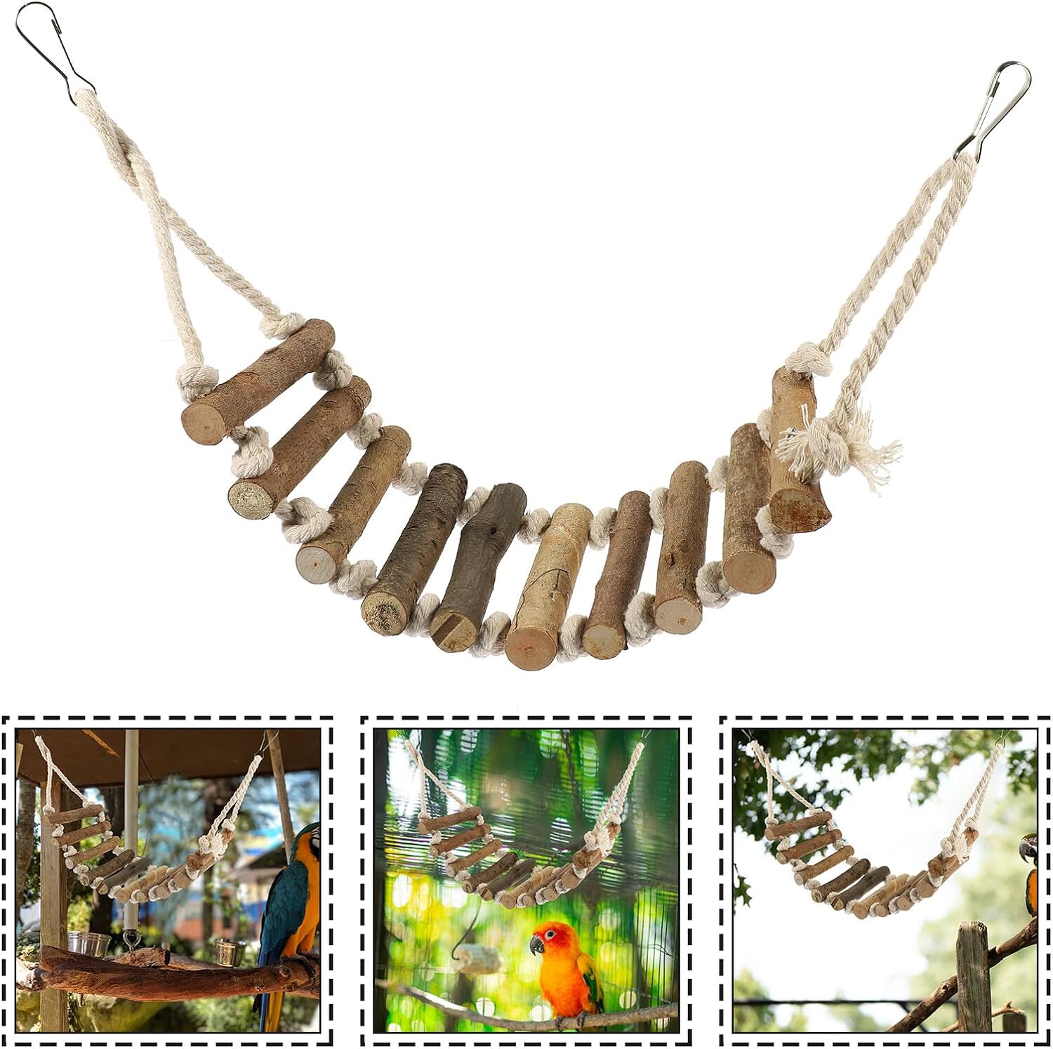 Parrot Cage Ladder Bird Natural Wood and Rope Budgerigar Climbing Ladder Interactive Bird Training Accessory for Parakeets