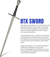 Vista 2 de BTX Espada – Longitud total de 44.25 pulgadas, hoja de acero al carbono 1060, elegante pomo en forma de flor – Guardia de acero inoxidable, mango