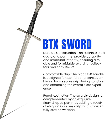 Miniatura 2 de BTX Espada  Longitud total de 44.25 pulgadas, hoja de acero al carbono 1060, elegante pomo en forma de flor  Guardia de acero inoxidable, mango TPR