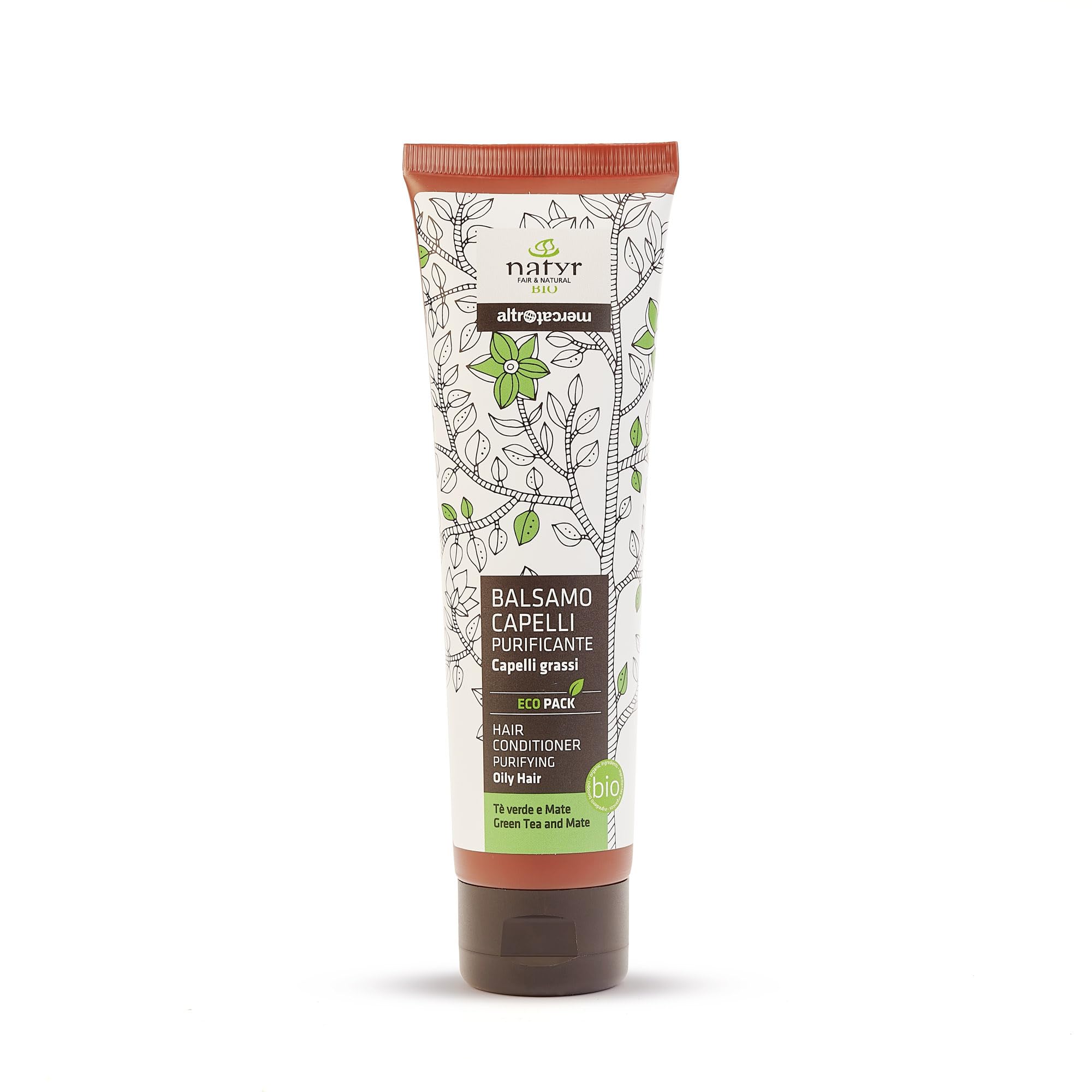 NATYR - Altromercato - Balsamo capelli purificante – capelli grassi – tè verde e mate - bio - 150 ml