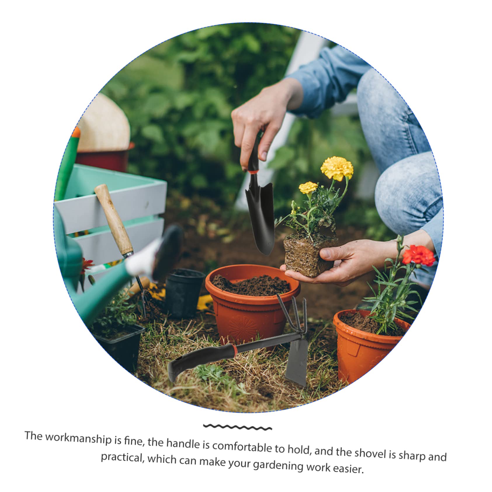 ifundom 5 Stück Multifunktionales Gartenschaufel für Floristen und Gartenarbeit Leichte Schwarze Eisenspaten mit Vinylgriff Robuste Grab und Pflanzwerkzeuge