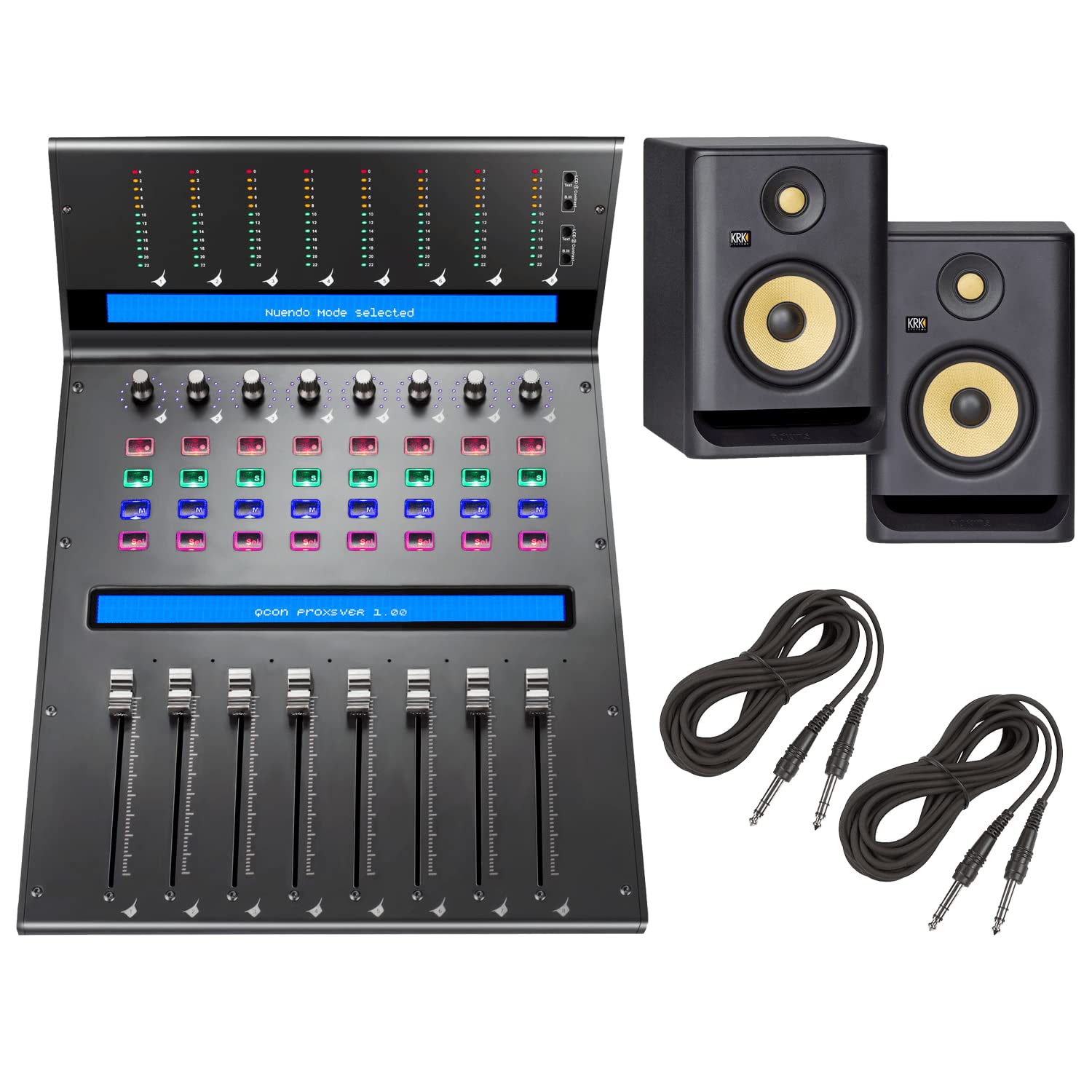 Icon Pro Audio QCon Pro XS Controller + KRK RP5G4 Rokit 5-Inch Powered Studio Monitor – Pair and Cables