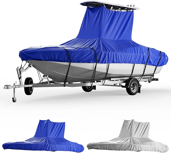 KEMIMOTO Heavy Duty 600D Oxford T-Top Boat Cover with PU Coating, Waterproof & Tear-Resistant for Center Console Boats, Fits 26-28 ft Length, Beam Width up to 116"