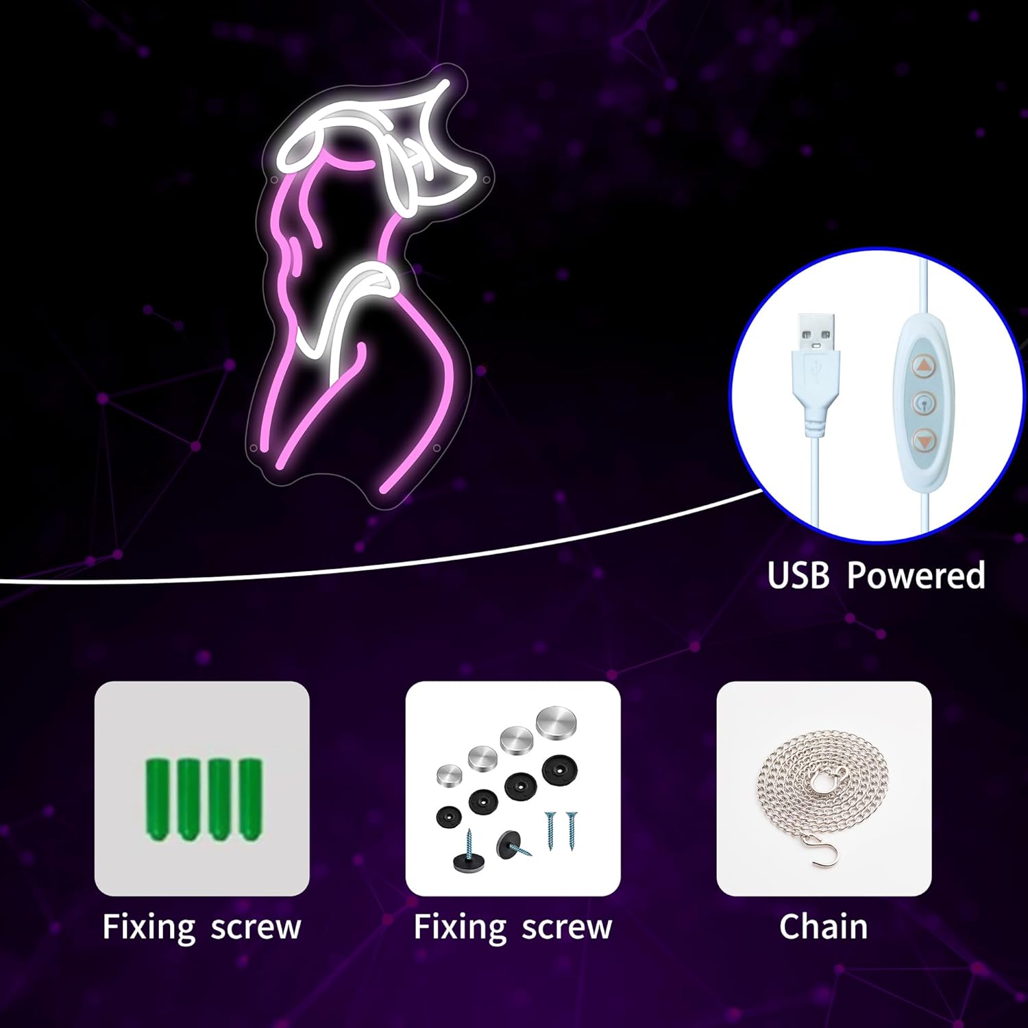 Lady Neon Sign, Pink Women Led Signs for Wall Decor, Dimmable Neon Light Sign for Bedroom, Game Room, Living Room, Bar Decoration, USB Powered Light Up Signs for Man Cave - Image 3