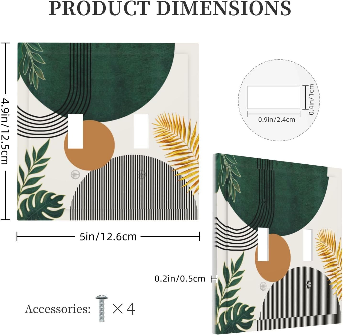 Decorative Light Switch Cover Plate Boho Minimalism Green Leaf Mid Sun 2 Gang Outlet Covers Double Toggle Wall Plates for Electrical Outlets Switch Plate Covers Faceplate for Home Decor