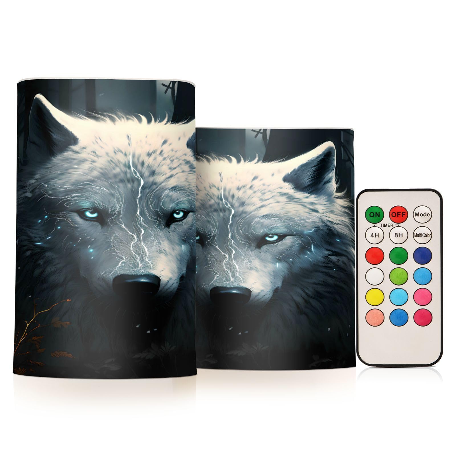 ALAZA Wolf (15) Flickering Flameless Candles Battery Operated with Remote Timer,Tea Light Candles LED Pillar Votive Candles Set of 2 for Outdoor Indoor Decorations
