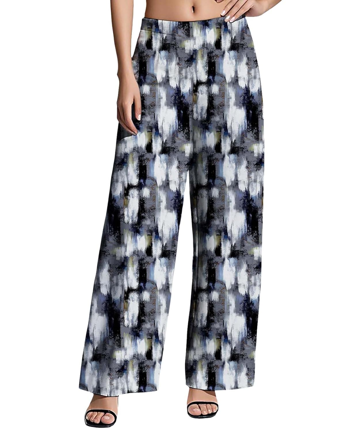 Womens Wide Leg Pants Plus Size High Waisted Pattern Print Lounge Trousers Classic Basic Comfy Work Office Pant