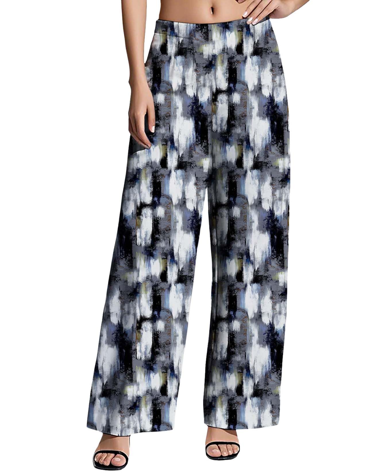 Womens Wide Leg Pants Plus Size High Waisted Pattern Print Lounge Trousers Classic Basic Comfy Work Office Pant