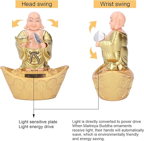 Miniatura 6 de Yoidesu Lucky Money Maitreya Buddha, estatua de Buda con energía solar, Dios de la riqueza, figura solar para decoración del hogar, accesorios de