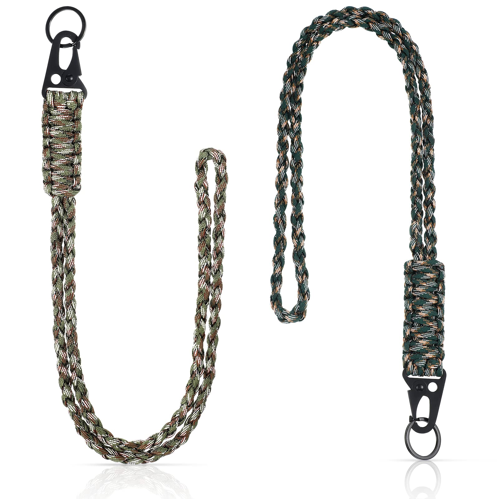 Frienda 2 Set Heavy Duty Paracord Lanyard Necklace Whistles Strap Braided 550 Keychain Lanyard for Outdoor Activities (Army Green, Camouflage)-image-4
