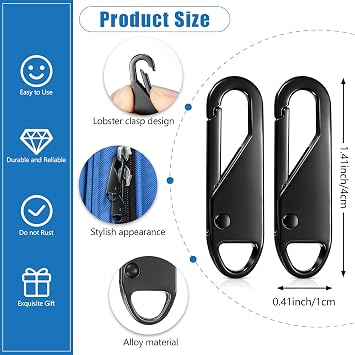 Waydress 20 Pieces Replacement Zipper Pull Metal Black Easy Grip Zipper Puller Sturdy Fixer for Suitcases Luggage Jacket Backpacks Cloths Boots Pants Jeans Tents Purses