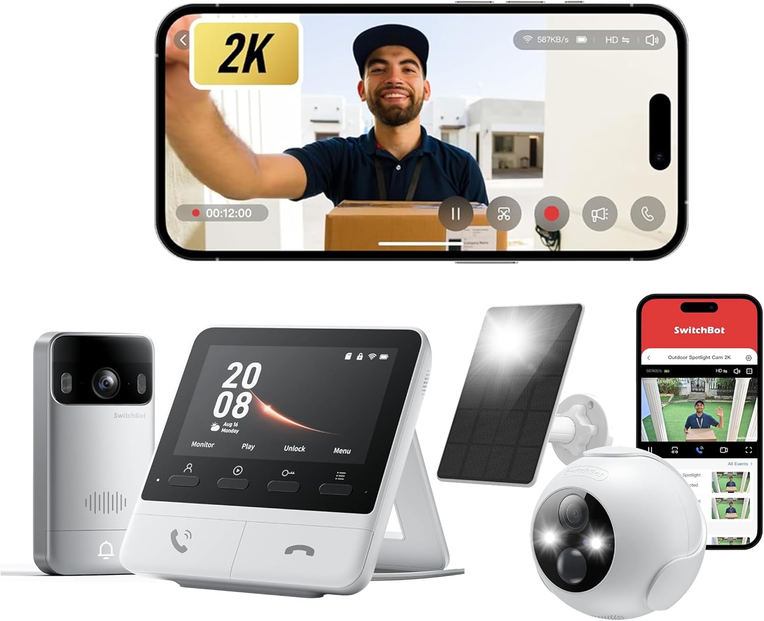 SwitchBot Video Doorbell Camera Wireless with Monitor with Outdoor Cam, No Subscription, 4.3 Inch Screen, Head-to-Toe View, 2K FHD, 2-Way Audio, Motion Detection, Works with Alexa/Goole/Home Assistant