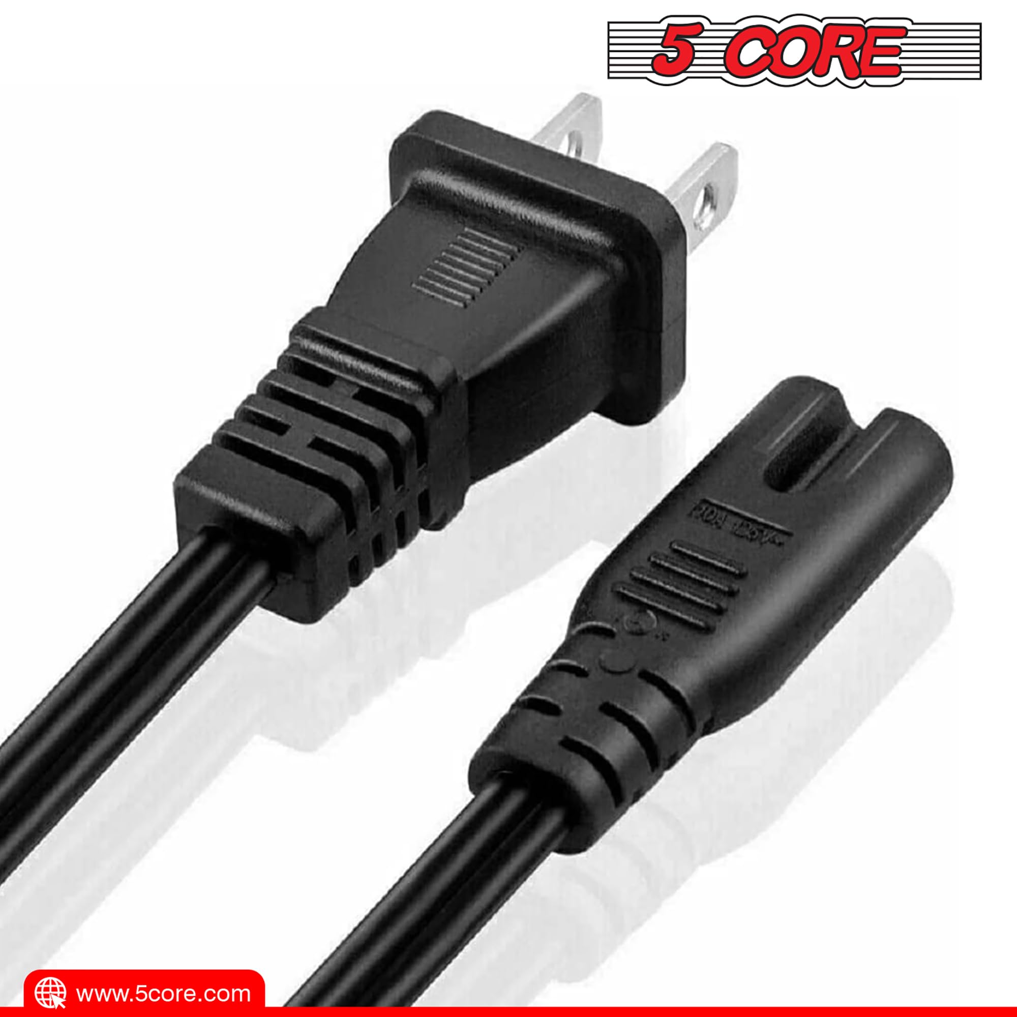 5 Core Extra Long 6ft 2 Prong Non-Polarized AC Wall Power Cable 2 Slot Cord for HP Dell Samsung Sony Asus Acer Toshiba Laptop Charger LED LCD Monitor Replacement Power Cord PP 1001