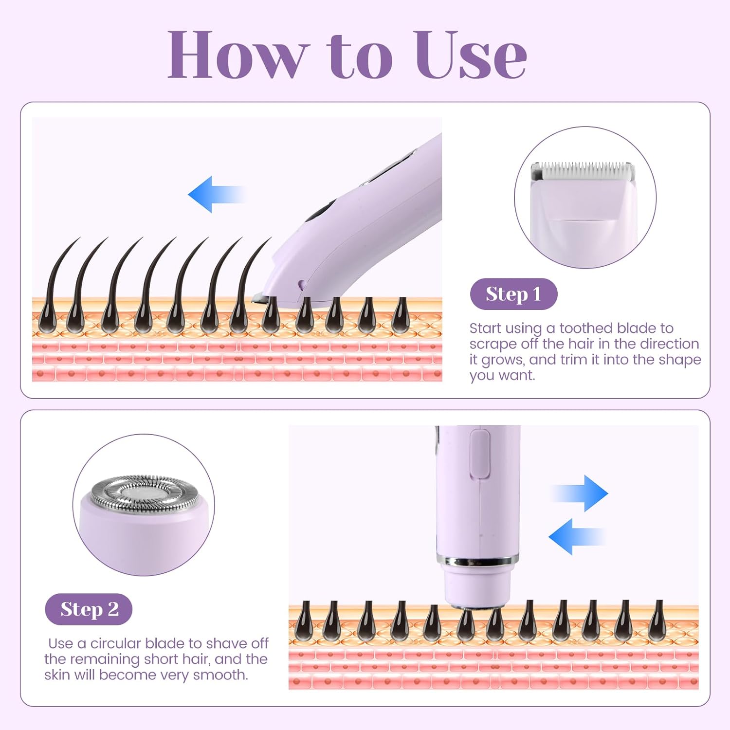 Bikini Trimmer for Women Dermave Bikini Shaver 4 in 1 Pubic Hair Trimmer, Razor for Women Private Area with Dual Heads IPX7 Waterproof, Electric Shaver for Nose Eyebrows Beard Underarm Leg Arm - Image 5