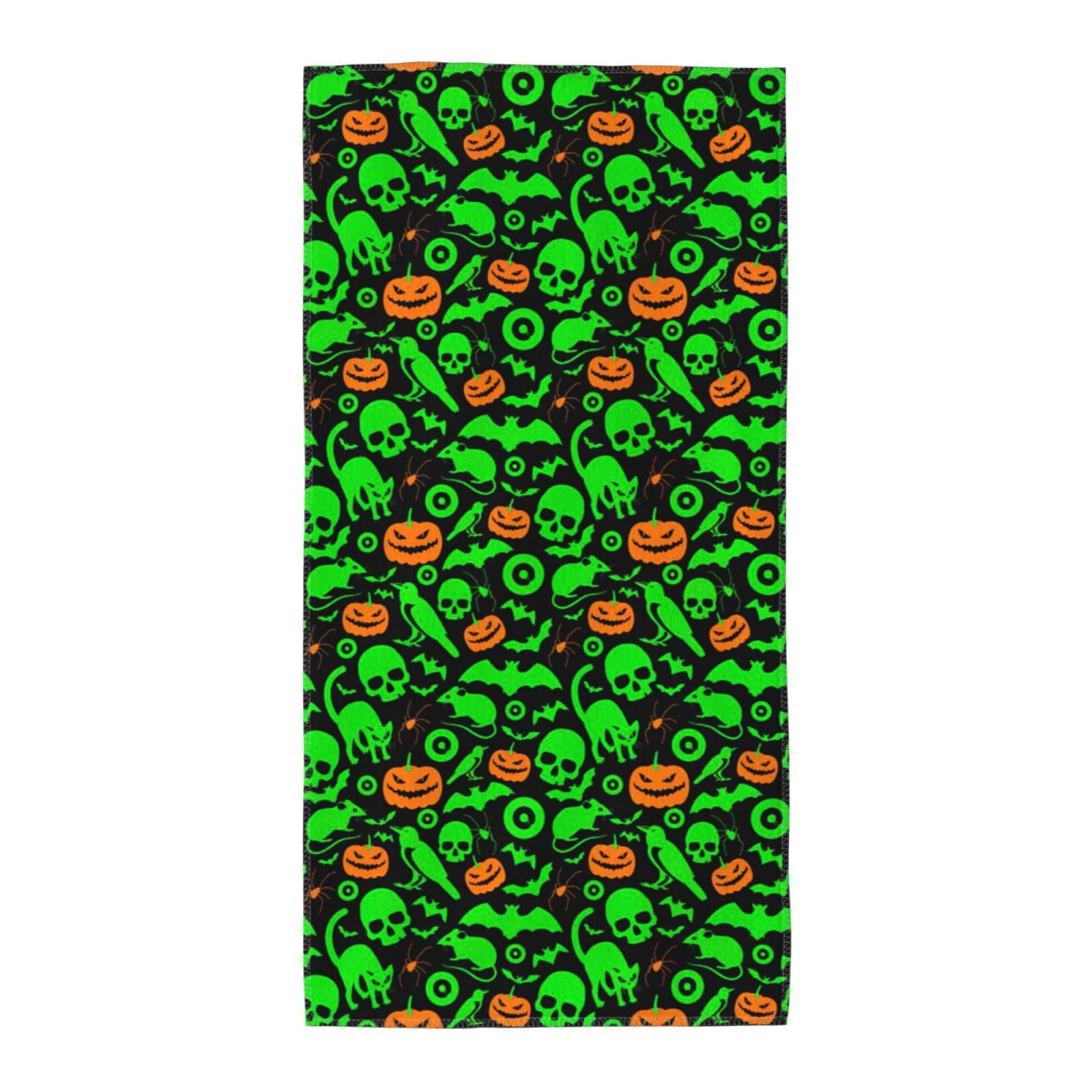 SDEGTHO Green Ghost Horror Halloween Pumpkin Fashion Printed Bath Towel High Water Absorption For Hiking Trip