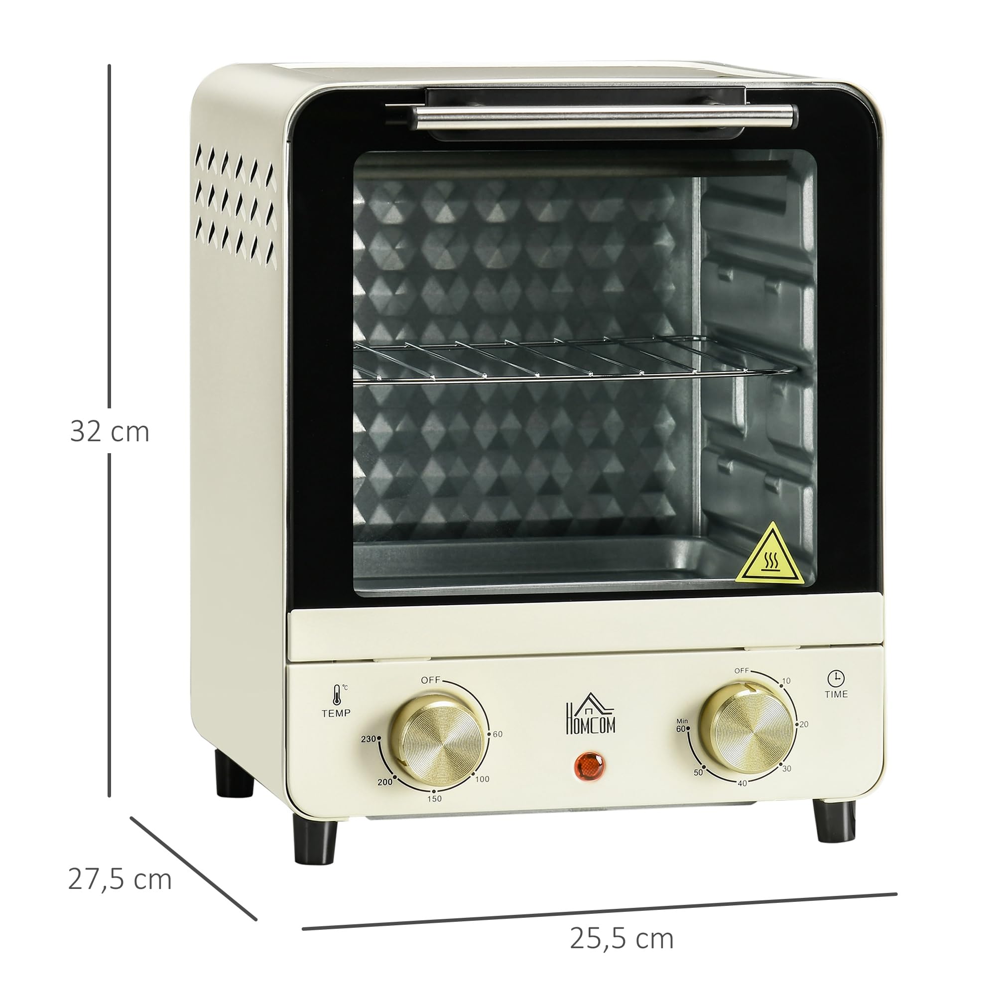 HOMCOM Mini Backofen 15 L 1000 W 60-230℃ inkl. Krümelblech, Backblech und Grillrost, Minibackofen mit 60 Min. Timer Cremeweiß
