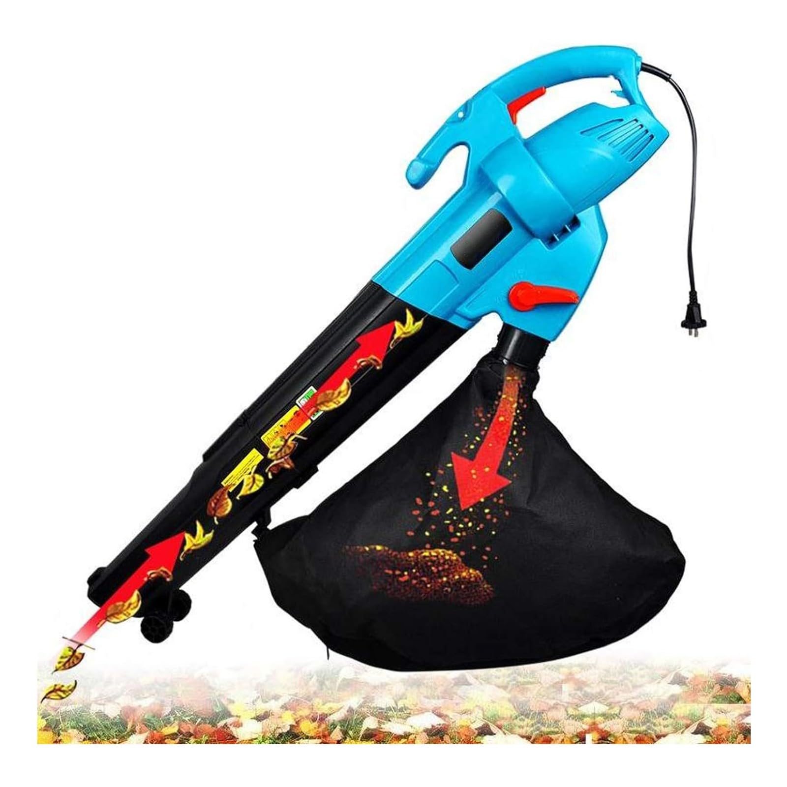 Sopladores de hojas Aspiradora y trituradora de jardín con bolsa recolectora de 45 l, relación de trituración de 15:1, soplador de aire para hojas, polvo, arena, nieve y céspedwlijiang240829