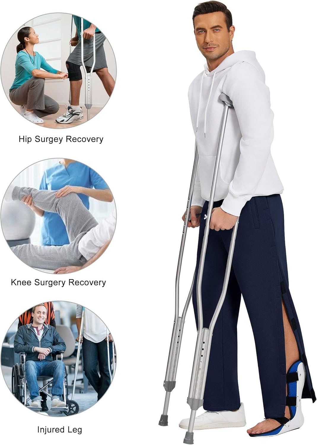 Deyeek Mens Fleece Tear Away Pants Loose Fit Post Knee Replacement Surgery Pants Breakaway Sweatpants Side Snap with Pockets - Image 6