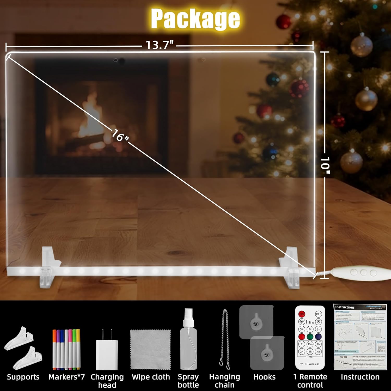 16" Led Drawing Board for Kids Christmas Gifts, Acrylic Dry Erase Boards with Light, LED Note Board with 4 Modes 7 Color Pens, Birthday Gifts for Teenage Girls Boys