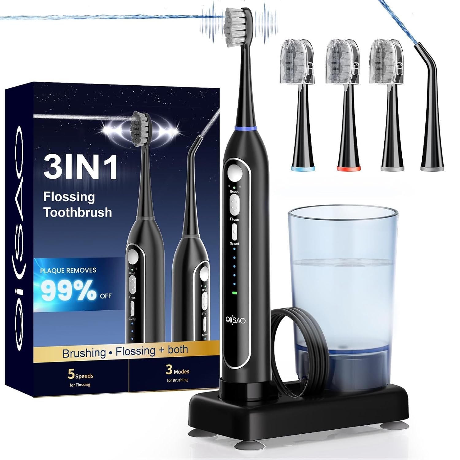 Electric Toothbrush with Water Flosser Combo 5 Flossing Speeds 3 Brush Modes for Adults Sonic 2 0 Professional