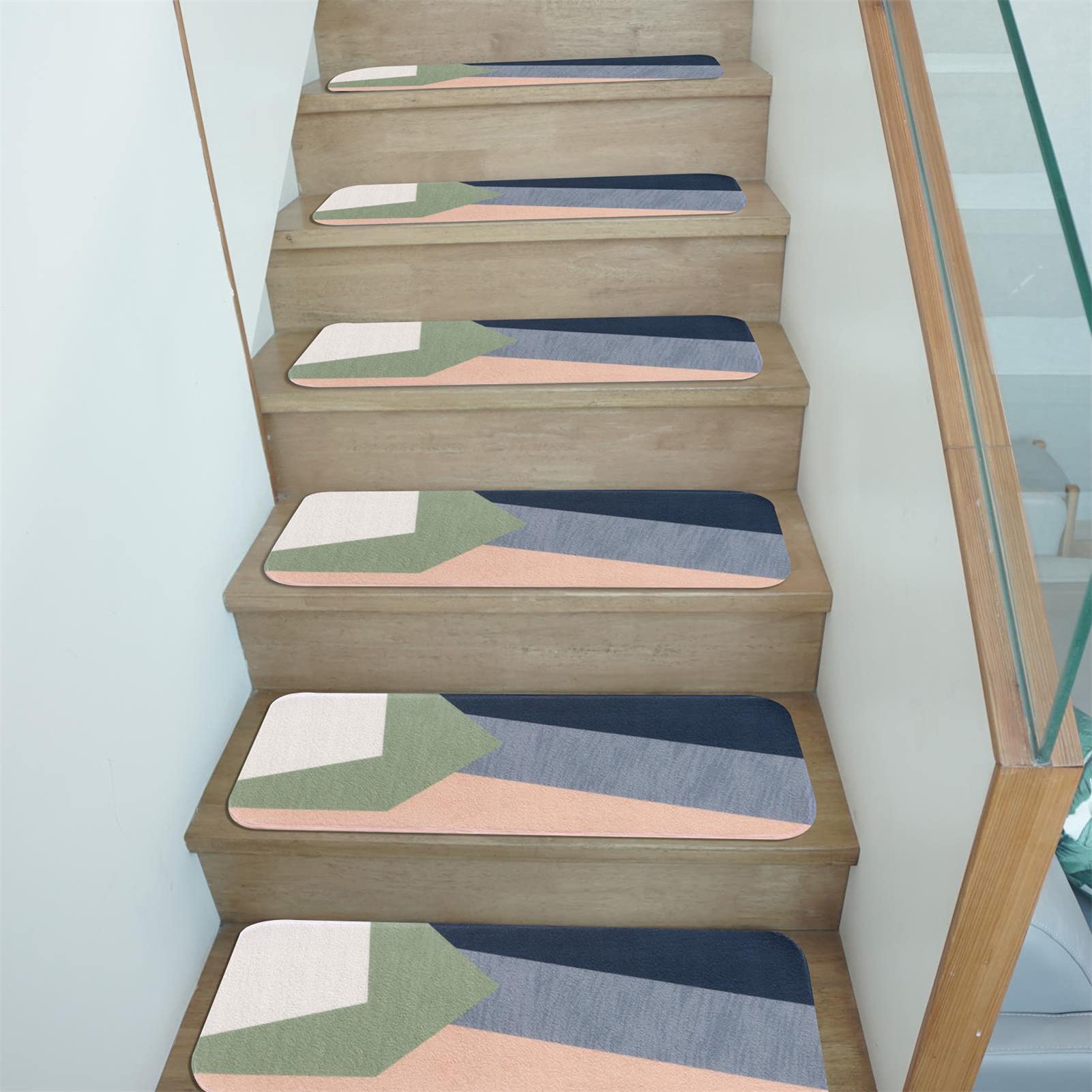 Alfombra Peldaños de Escalera Patrón geométrico 3D peldaños de Escalera Antideslizante Tapetes de Escalera Interior para Perros, Ancianos y niños, Almohadillas de Escalera de decoración de H