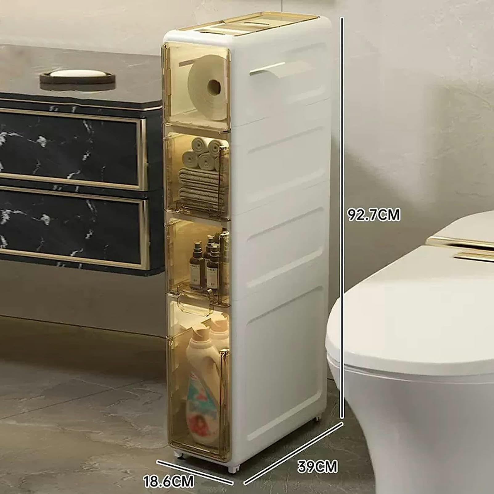Cassettiera impilabile per bagno, camera da letto, cucina, corridoio, piccolo mobile ad angolo autoportante alto con cassetti (bianco)