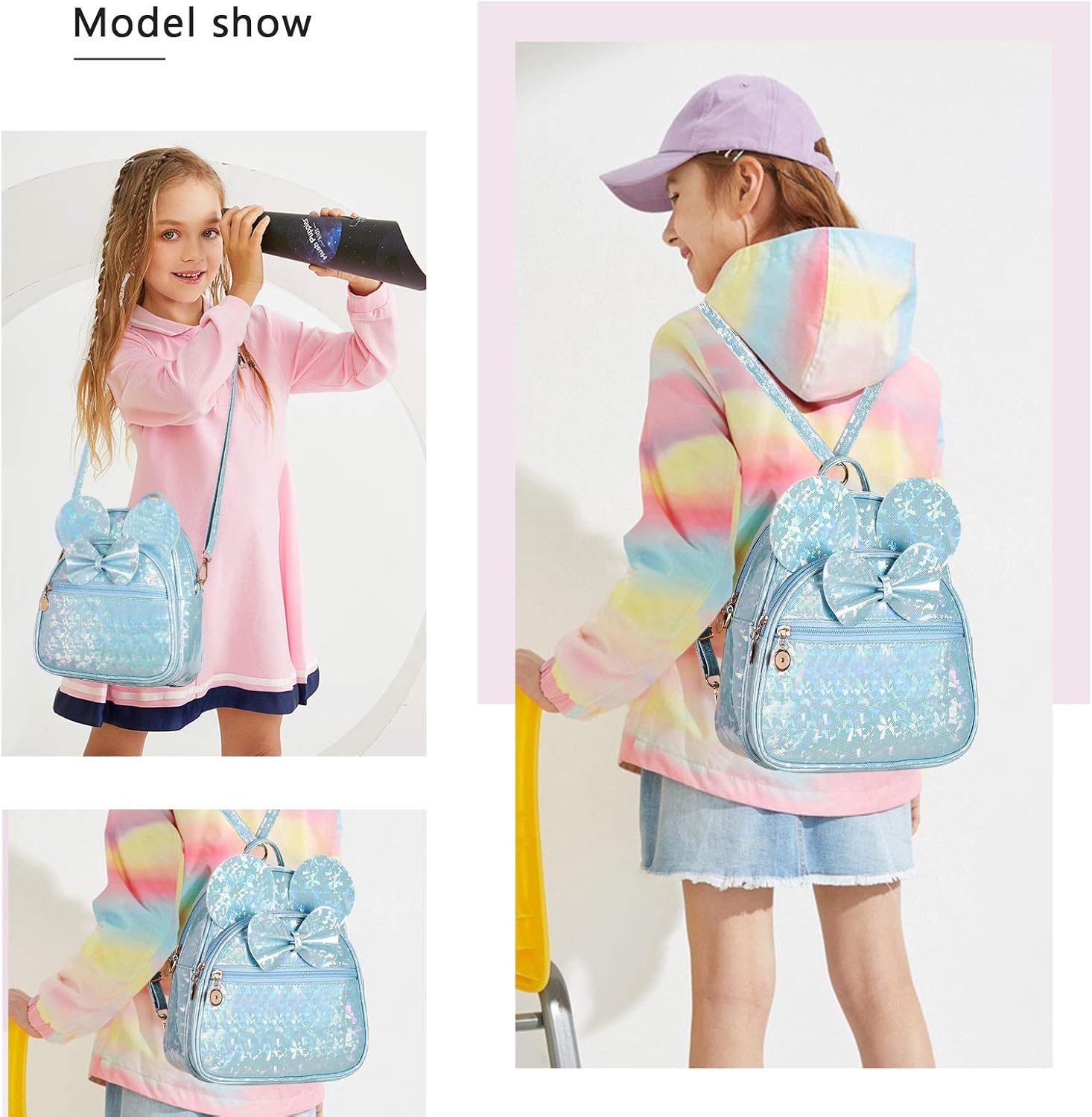 KL928 Girls Mini Backpack Bowknot Polka Dot Cute Small Daypacks Convertible Shoulder Bag Purse for Women - Image 7