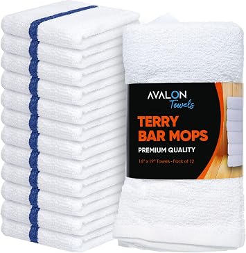 Avalon Towels Terry Bar Mop Towels Value Pack of 12 Size 16"x19" Absorbent and Durable, Multipurpose Cleaning Rags, Cotton Cleaning Cloths, Terry Cloth Rags, Reusable Shop Rag
