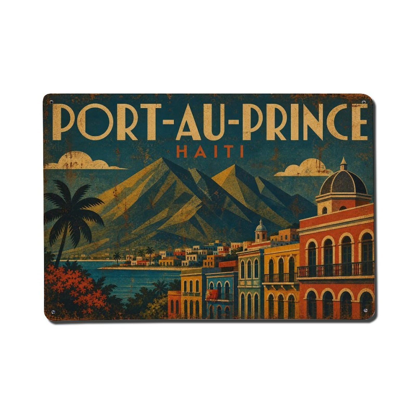 Travel Vintage Haiti Port-au-Prince Metal Tin Sign