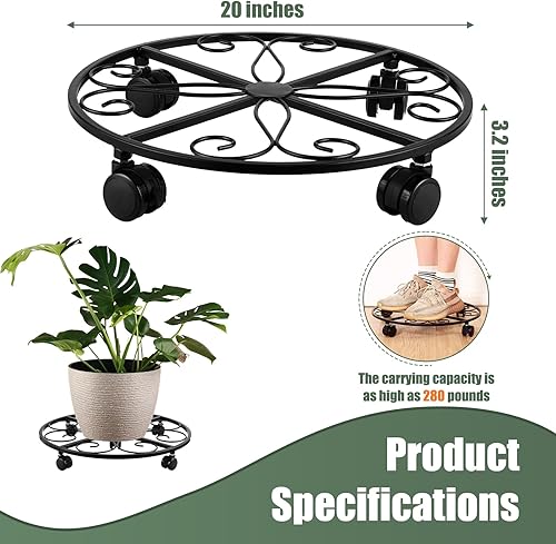 Miniatura 6 de 3 paquetes de 20 pulgadas para plantas con ruedas, soporte de metal para plantas de interior y exterior, soporte rodante para plantas con ruedas,