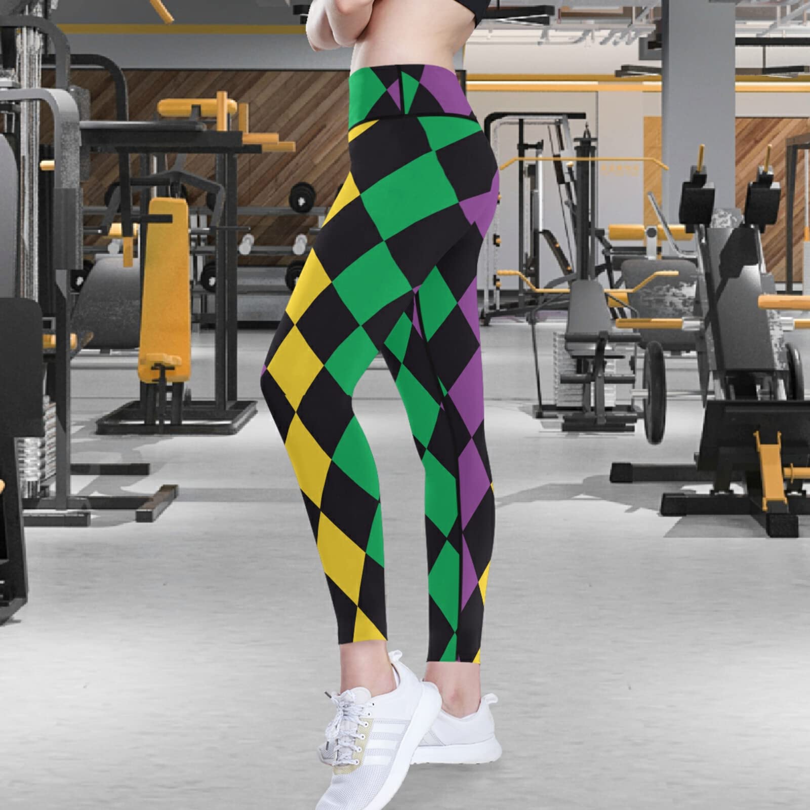 visesunny High Waist Yoga Pants with Pockets Mardi Gras Tummy Control Workout Running Yoga Leggings for Women