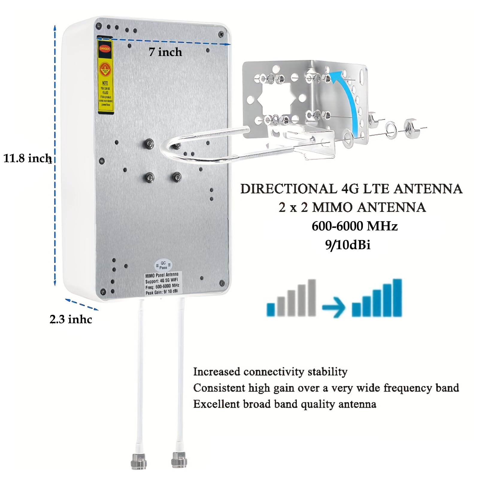 Antenna a pannello direzionale per esterni 5G/4G/LTE/WiFi/2x2 MIMO per router 4G LTE 5G Verizon AT & T Sprint T-Mobile Home Internet con cavo TS9 SMA J-Mount Pole (kit completo)
