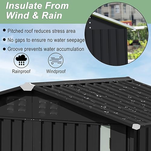 Miniatura 5 de Cobertizo de almacenamiento para exteriores de 10 x 8 pies, cobertizos de metal grandes con puerta con doble cerradura, casa de almacenamiento de