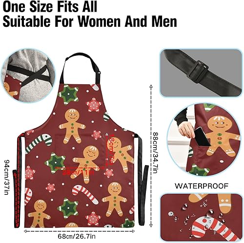 Miniatura 3 de Delantales de pan de jengibre de Navidad para hombres y mujeres, con bolsillos, impermeable, delantal de cocina ajustable, para cocina, jardinería,