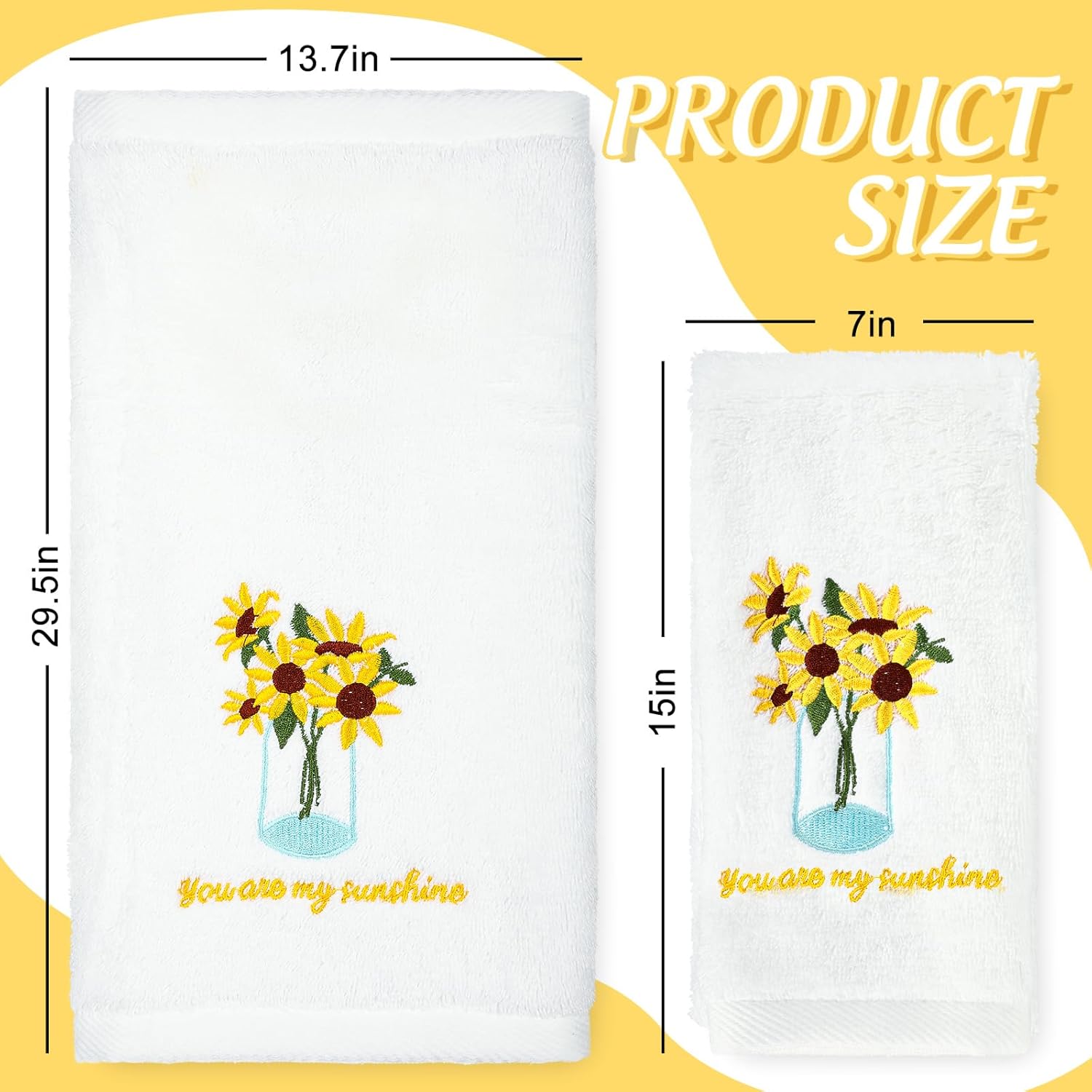 AnyDesign 2 Pack Sunflower Hand Towels Cotton Embroidered Flower Decorative Dish Towel for Bathroom Hand Drying Cleaning Cooking Spring Summer Towel Gift Set, 29.5 x 13.7 Inch - Image 2