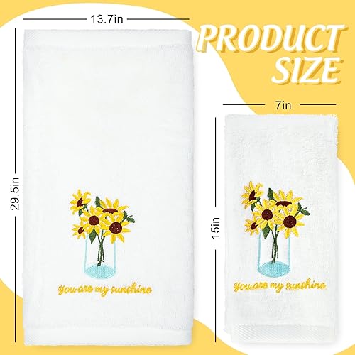 Miniatura 2 de AnyDesign Paquete de 2 toallas de mano de girasol de algodón bordadas con flores decorativas para baño, secado a mano, limpieza, cocina, primavera