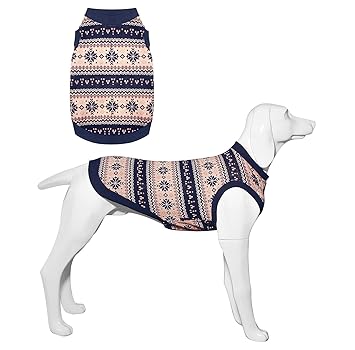 Kickred Dog Sweater Classic Snowflake Pet Knitwear Pullover Vest with Leash Hole, Cold Weather Outfit Winter Clothes for Large Medium Small Dogs Boy Girl