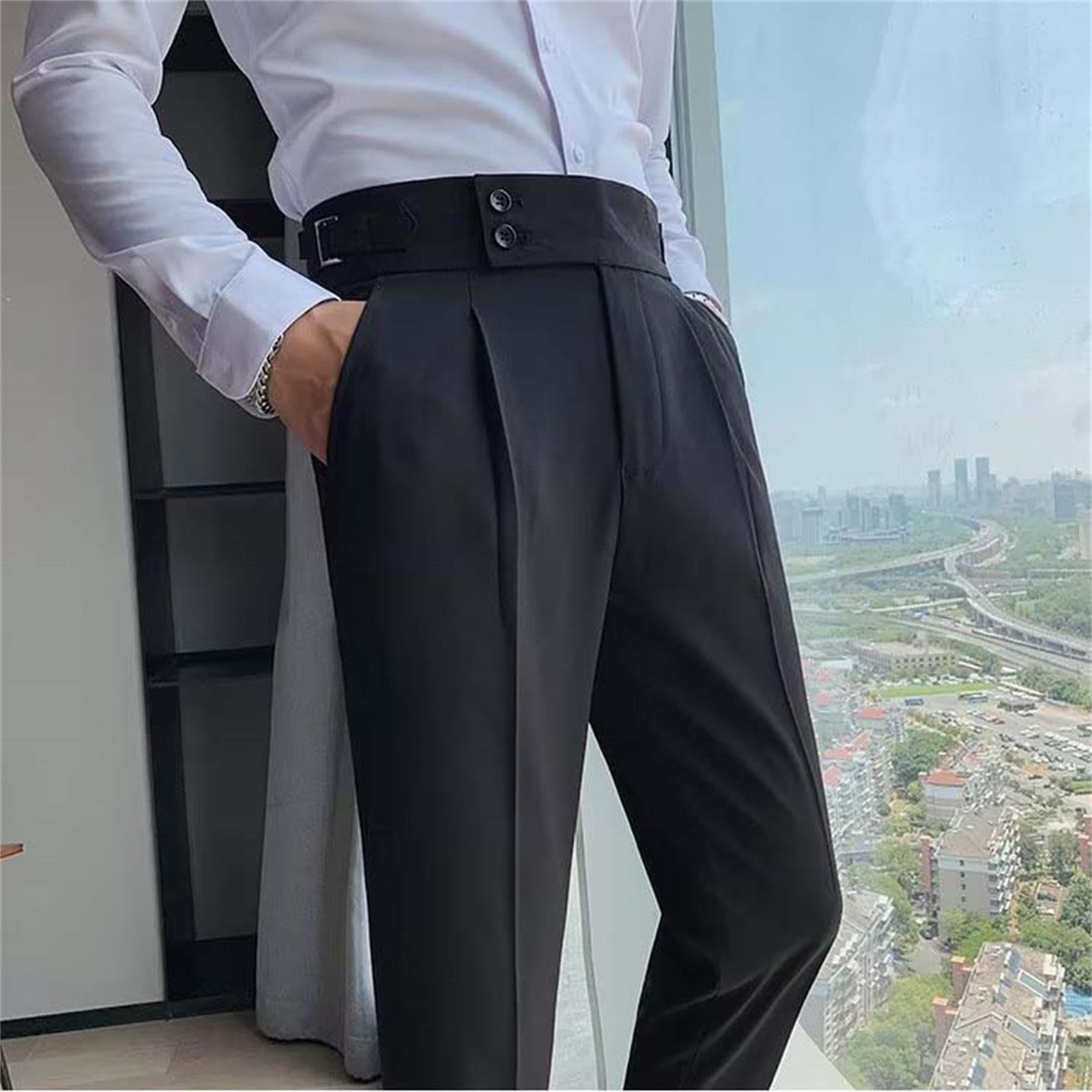 Générique Pantalon de Costume pour Homme Coupe Slim Taille Haute avec Petit Pied et Jambe Droite en Couleur Unie