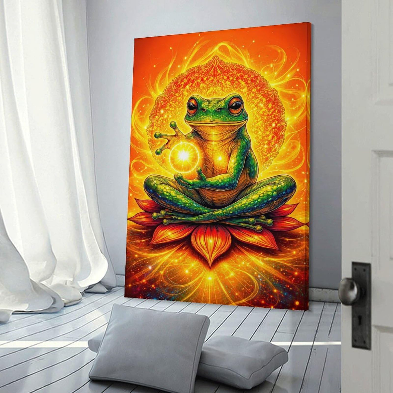 Junmoney Home Decor Wall Art Meditating Frog with Cosmic Energy, 12x18inch(30x45cm), for New Homes, Bedrooms Or Workspaces, Decorative Present for New Homes
