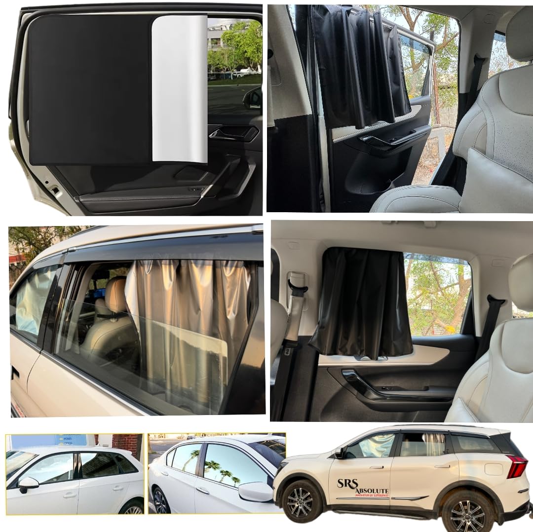 SRS Absolute Foldable Magnetic Car Sunshade 100% Uv Protection Blackout Privacy Curtain Titanium Reflective Fabric Temperature Control Window Heat (Set Of 2- Rear Only, Universal)